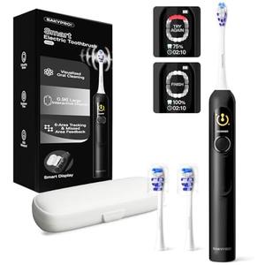 SAKYPRORAL Electric Toothbrush with AI Smart Screen for Adults Kids Teens | 150-Day Battery, Real-Time Brushing Map | Whitening Mode, 3-Min Timer, Travel Case | Family Sonic Toothbrush (G5S Black)