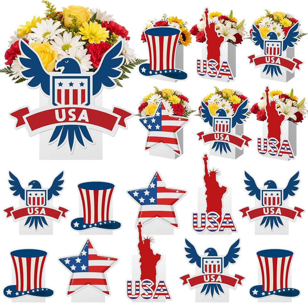 Hollowfly 12 Pcs 4th of July Table Centerpiece Gifts 250th Anniversary Patriotic Flower Vase Centerpiece Red White Blue USA Tables Decoration for Kitchen Home Independence Day Party Decor