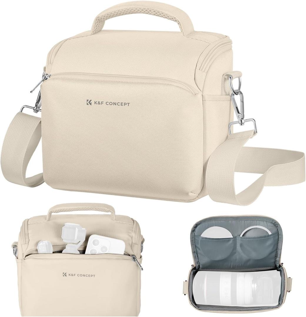 K&F Concept Camera Sling Bag Small Crossbody Camera Case DSLR/SLR/Cute Compact Shoulder Photography Bags for Photographers-Beige