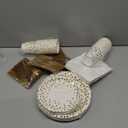 Lzerking Party Supplies Set - 280 Pieces of White and Gold Dot Paper Plates, Cups, Napkins, and Heavy Duty Silverware for 40 Guests for Birthdays, Graduation, Wedding, Festivals