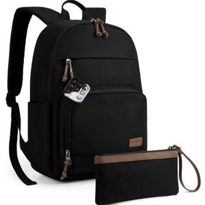Mommore School Backpack for Boys Girls 6-8 Years Old Lightweight Kids Bookbags Casual Daypack with Luggage Strap, Black