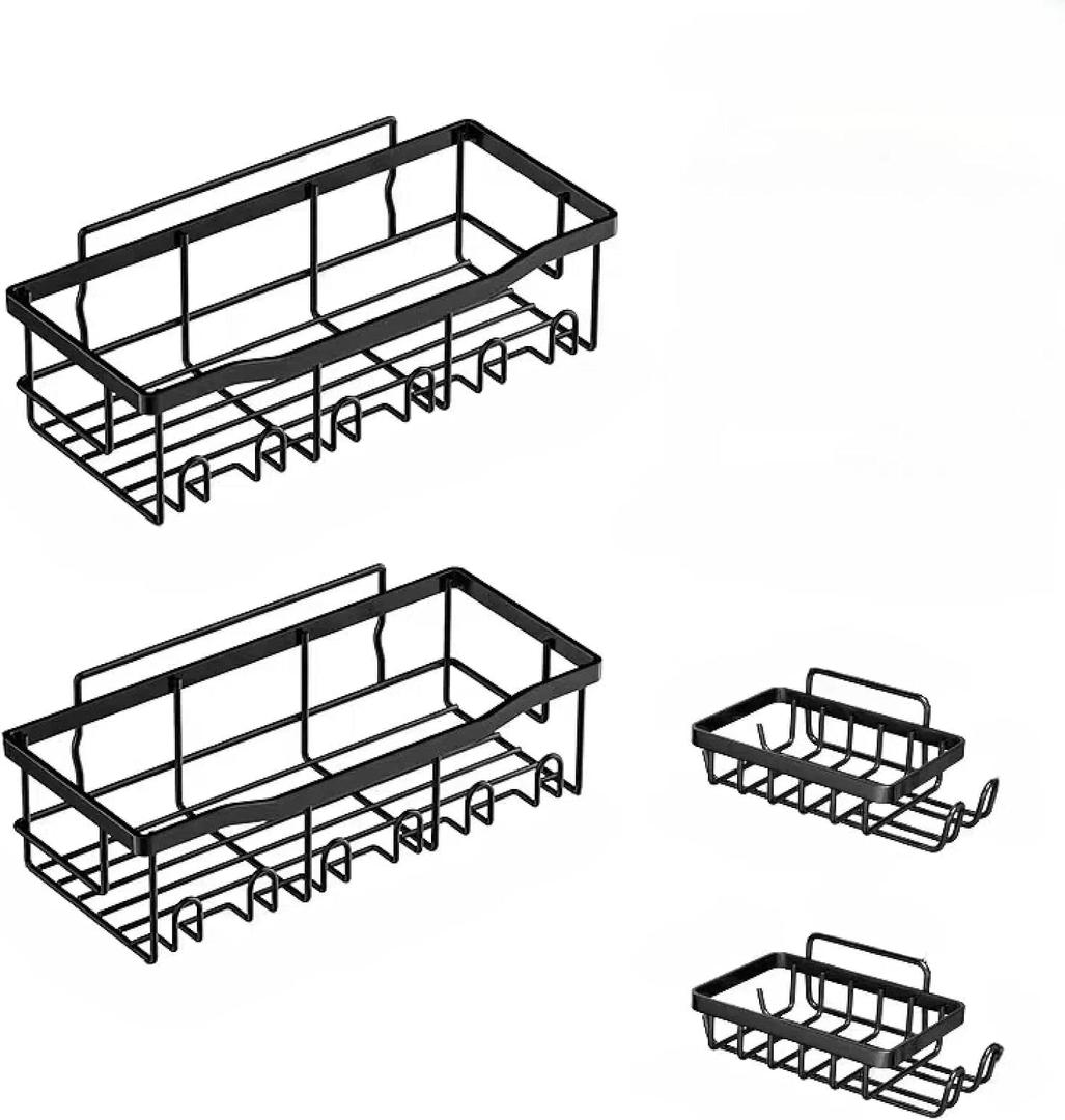 Premium Stainless Steel Shower Enclosure Non Perforated Bathroom Shelf Shower Rack Sticky Shower Box 5 Pack Black Stainless Steel Bath Organizer Bathroom Storage and Home Decoration
