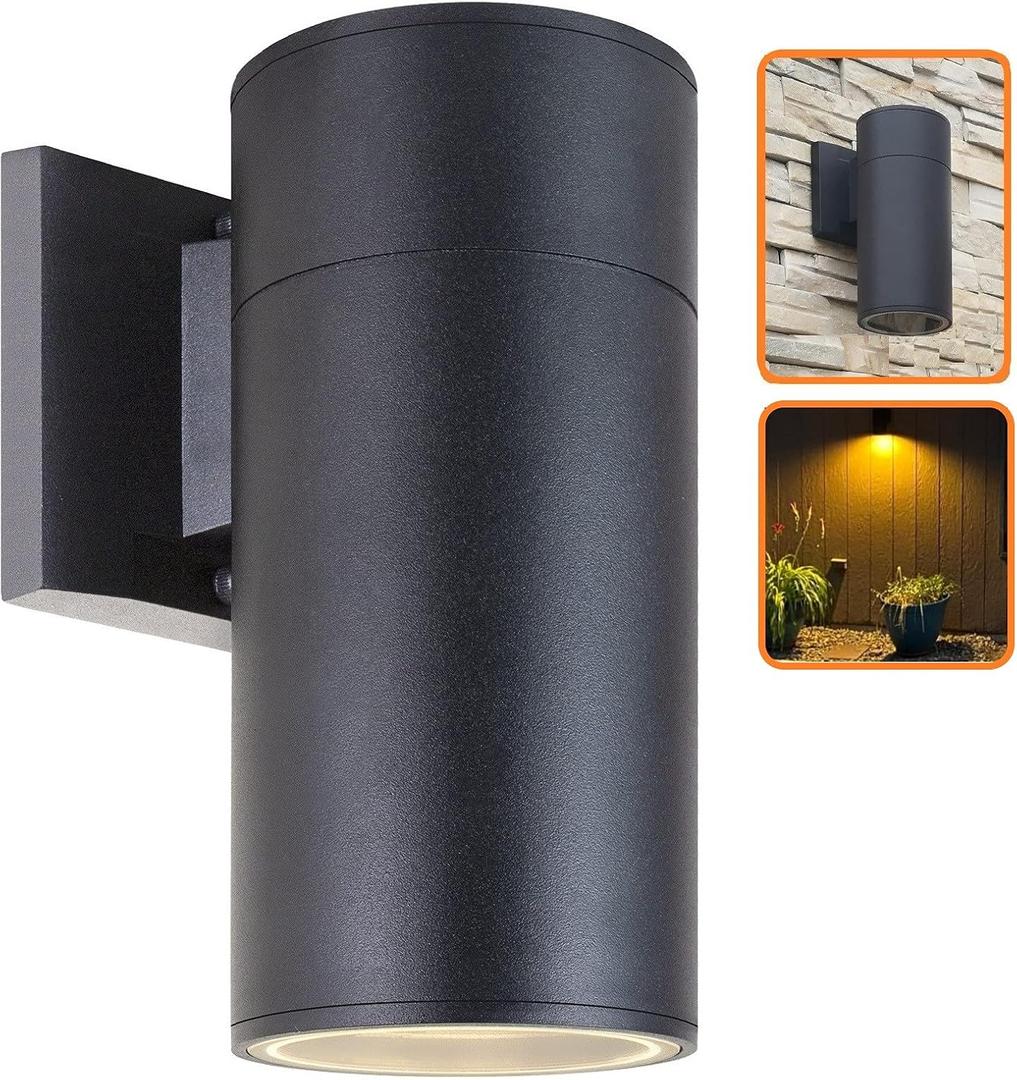 Outdoor Wall Light, Exterior Lighting - ETL Listed, Die-cast Aluminum Anti-Rust Waterproof Wall Mount Cylinder Design  1-Direction Up or Down Light Fixture for Porch, Garage, Doorway or Patio