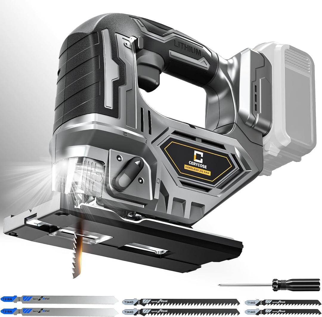 Jigsaw Compatible With Dewalt 20v Max Battery, Cordless jig saw tool Brushless Motor, 0- 45 Bevel Cuts, LED Light with 3 Position Orbital Setting for Straight/Curve/Bevel/Circle Cutting (NO Battery)