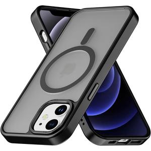PinLiSheng Magnetic for iPhone 12 Mini Case [Metal Camera Frame&Buttons] [Mil-Grade Drop Protection] Shockproof Slim Translucent Matte Protective Phone Case, Black