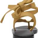 Strap Flip Flop Flat Sandals for Women with Metal Circular Ankle Strappy Ladies Fashion Cute Summer Thong Sandals Dressy. (5, Yellow-1)