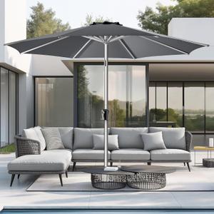 9ft Outdoor Patio Umbrella - Market Table Aluminum Umbrella, 5-Year Fade Resistant - UPF50+ UV Protection with Push Button Tilt, Crank for Pool Deck and Garden (Dark Grey) (Dark gray)