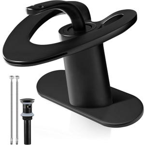 Black Waterfall Single Hole Bathroom Faucets for Bathroom Sink, SONMAJIA Single Handle Unique Modern Heart Shape Faucet with Deck Plate for Bathroom Faucet 3 Hole