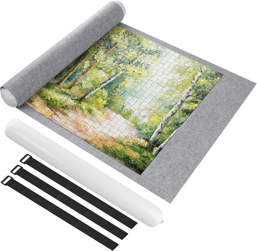 Ainiv Jigsaw Puzzle Mat Roll Up 1500 Pieces, 46" x 26" Portable Felt Puzzles Board with Travel Storage Bag, Jigsaw Saver Pad Keeper for Adults Teens, Gray (Grey)