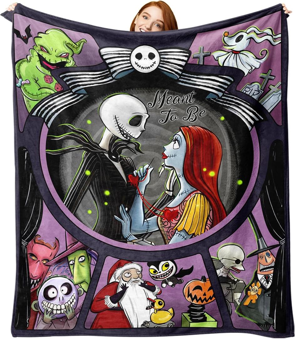 Pycat Halloween Jack Flannel Throw Blanket, Meant to Be Christmas Birthday Gifts for Men Women, Funny Soft for Bedding Sofa 50 x 60 Inch