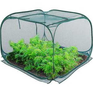 Pop Up Mesh Plant Cover,40'' x 40'' x 30'' Plant Protector for Raised Garden & Flower Bed, Net Cage Plant Guard for Fruits, Vegetables, Seedlings and Herbs, 8 Ground Stakes for Fixing