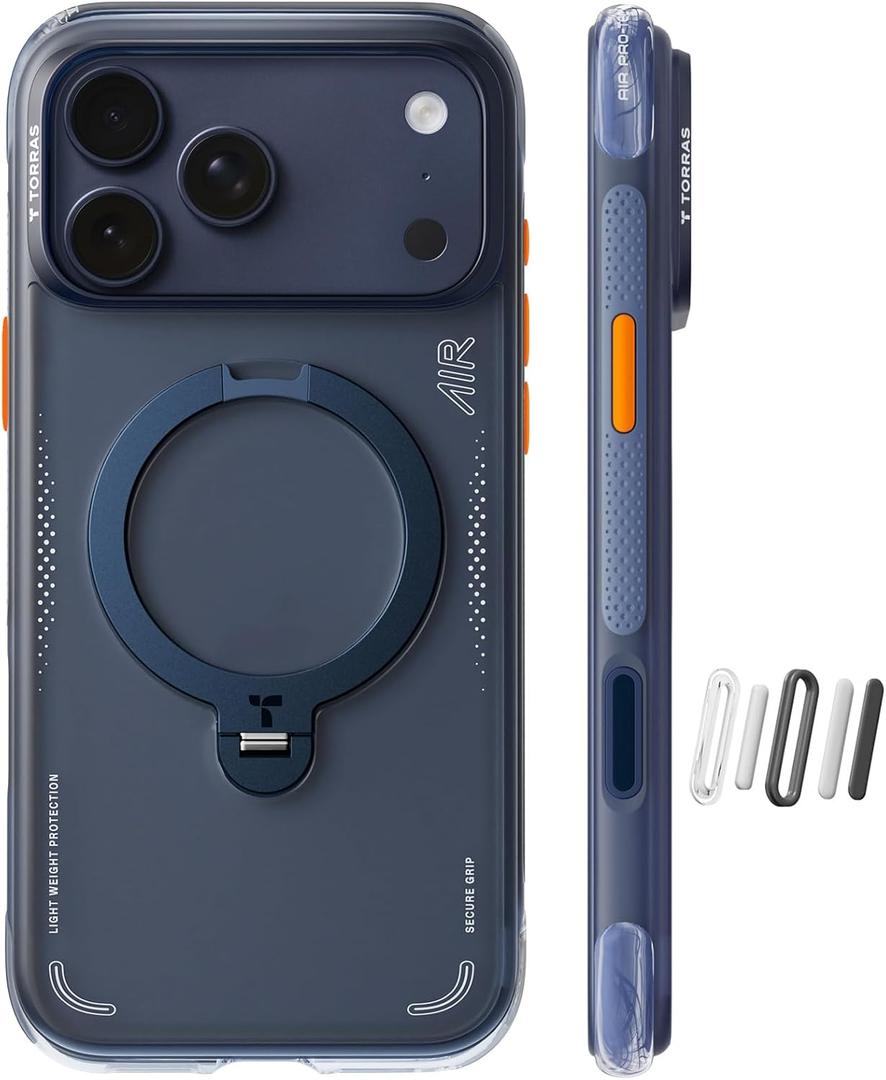 TORRAS Ostand Q3 Air for iPhone 17 Pro Max Case with 360 Magnetic Stand, Fit for MagSafe, Mil-Grade Drop Tested, Camera Control Button, Shockproof Phone Case for iPhone 17 Pro Max 6.9", Midnight Blue