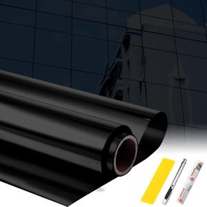 30 Inch x 26 ft One Way Window Film Privacy Daytime Reflective Mirror Window Tint Sun Blocking Thermal Insulated Film Static Cling Heat Control Tint Anti UV Home Office (Black)