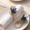 Flower Napkin Rings Set of 12 Wooden Purple Lavender Flowers Handmade Napkin Holders for Wedding Mother's Day Birthday Dinner Luncheons Picnics Banquet