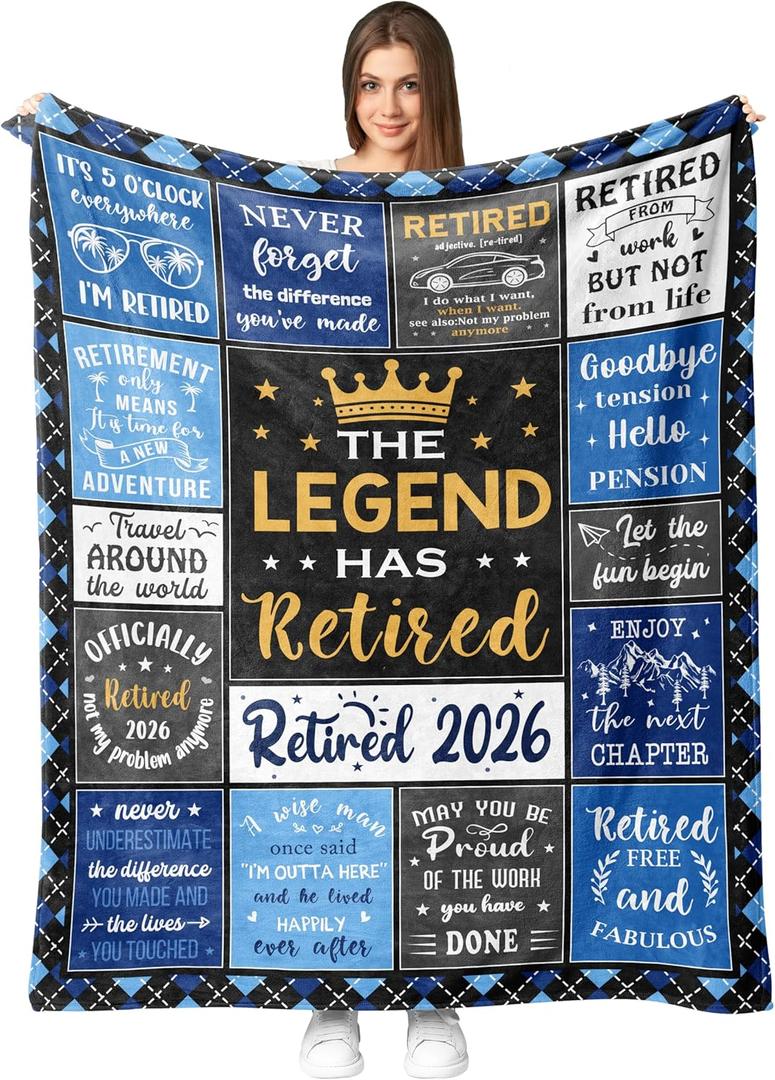 Retirement Gifts for Men 2026 – Men/Coworkers/Teachers Retirement Gifts Ideas Throw Blanket 50"X60" – Retired Party Decorations