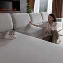 OHSIO Sectional Couch Covers, Wear Resistant Stretch Sofa Covers Washable Soft Couch Cushion Covers Anti Slip Furniture Protector Sofa Slipcovers for Pets (3 Pieces 3 Seaters Cover, Light Gray)
