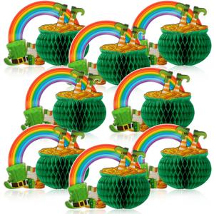 8 Pcs St Patricks Day Table Decorations Saint Patricks Day Honeycomb Centerpiece Pot of Gold Table Decoration Irish Table Topper for Saint Patrick Party Home Decor