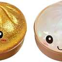 Flashing Dumplings,Soft and Cute Flashing Dumpling Toy,Dumpling Stress-Relieving Ball,Stretchy Desk Toys,Colorful Dumplings Stress Balls Fidget Sensory Toy with Food Steamer (White+Gold)