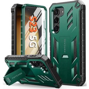 FNTCASE for Samsung Galaxy-S23 Protective Case: Dual-Layer Rugged Shockproof Phone Cover with Built-in Screen Protector & Kickstand|Military Grade Drop Proof Bumper Full Protection Cases 6.1'' Green