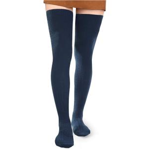 Moon Wood Women Thigh High Socks Extra Long Cotton Knit Warm Thick Tall Long Boot Stockings Leg Warmers (One Size, 1 Navy)