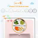Bakpoco Stainless Steel Suction Plates for Toddlers, 9" Divided Kids Baby Plates with Removable Silicone Suction, Non Toxic Non Slip Portion Control Snack Dishes 3 Packs, Bright Orange/Blue/Green, 9" Round