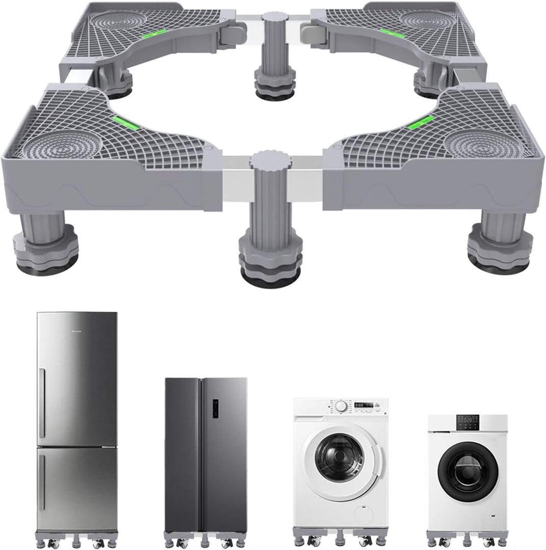 EclatBain Mini Fridge Stand With 6 Strong Feet Universal Washer and Dryer Pedestals 16.5"-26.7" Adjustable Appliance for Fridge Stand, Washing Machine Stand, Dryer Stand, Laundry Pedestal (GRAY) (grey)