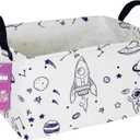Rectangular Storage Basket Fabric Organizer Bin for Toys,Books,Clothes,Gifts,Pets-Perfect for Home,Office,Nursery,Dorm,Shelf(Rec Spaceships)