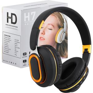 Bluetooth Headphones, Foldable Wireless Over-Ear Headphones with Hidden Mic for Cell Phone, Laptop, PC, Suitable for Music, School, Workouts, and Gaming (Black)