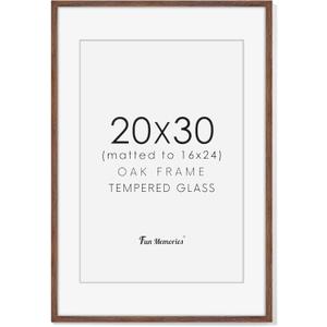 20x30 Oak Wood Picture Frame, 20"x30" Poster Frame for Wall, 20x30 Picture Frame with Mat for 16x24, 20 x 30 Picture Frames with Real Glass (Walnut Color, 1 Pack)