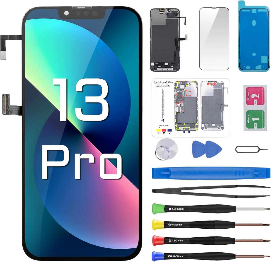 for iPhone 13 Pro Screen Replacement with Earpiece Flex Cable Proximity Sensor LCD Touch Display Digitizer Full Assembly with Front Glass Repair Tools Kits A2483 A2636 A2638 A2639 A2640