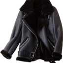 LY VAREY LIN Women's Faux Shearing Leather Jacket Warm Thickness Moto Coat Winter Shearling Coat Lined Parka (XL Black)