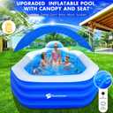 Inflatable Pool with Canopy, Large Inflatable Swimming Pool for Kids,Adult, Blow Up Pools with Seats,Backrest.Durable Thickened Inflatable Family Pools for Backyard,118"x75"x22"-Dark Blue