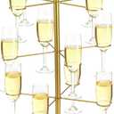 Cocktail Tree Stand - Mimosa Margarita Cups Metal Tower, Drink Towers for Christmas Parties, Champagne Martini Tower for Thanksgiving Holiday Wedding Birthday Party Gifts, Gold, 3 Tier 12 Holders