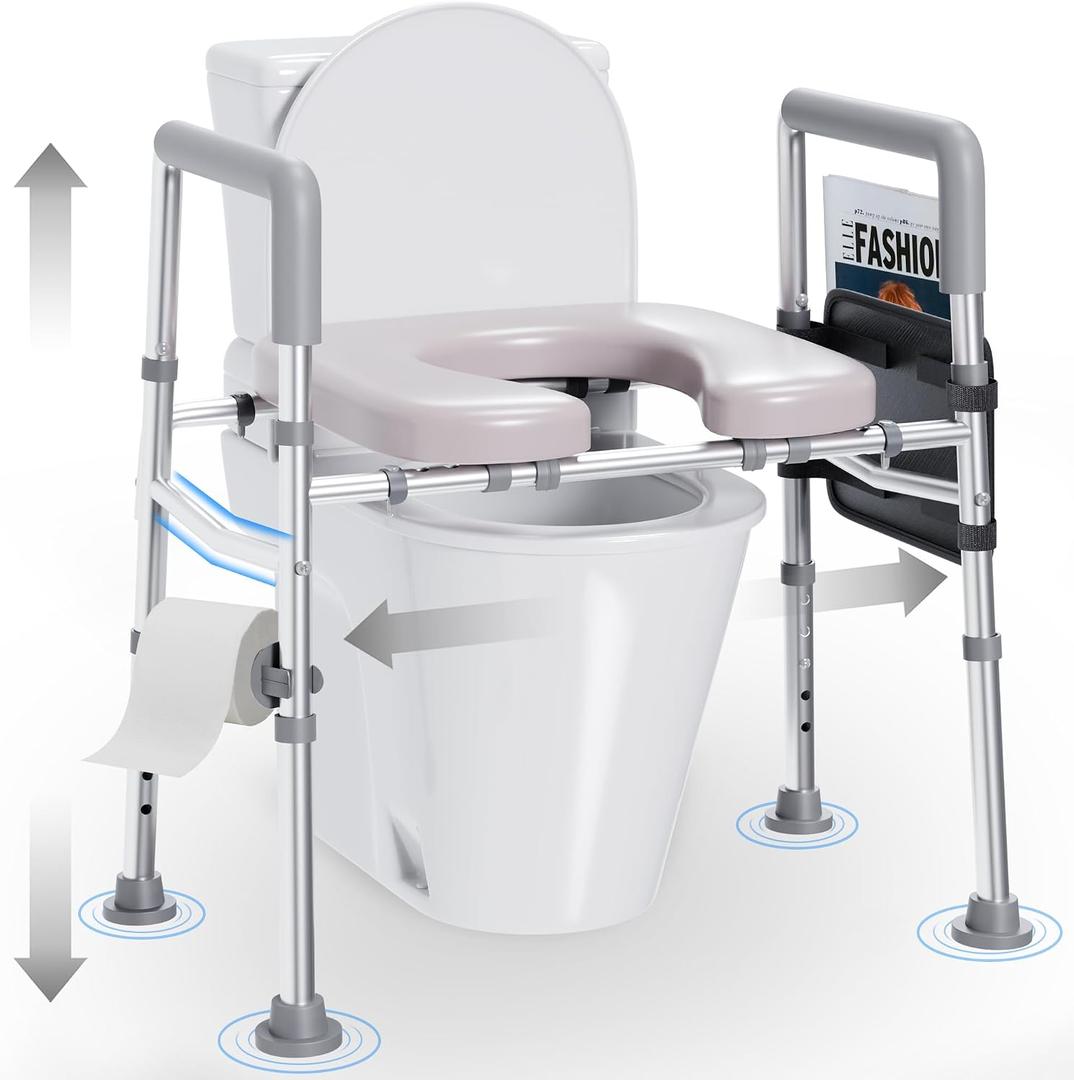 Raised Toilet Seat with Handles, Toilet Seat Riser for SeniorsAdjustable Height & Width, 450lb Raised Toilet Seat with Handles for Elderly, Handicap, Elevated, Pregnant, Fit Any Toilet