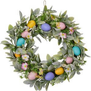 Easter Wreath, Easter Decorations 18inch Easter Front Door Wreath with Green Leaves and Decorative Eggs, Spring Front Door Decoration for Home Party and Holiday Celebrations