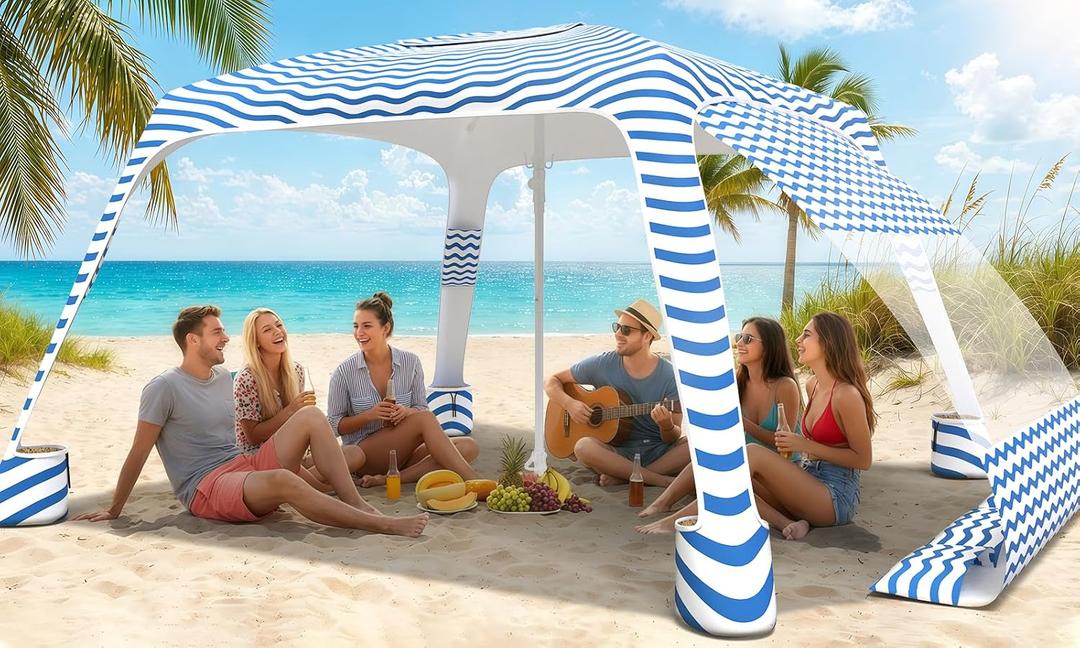 Beach Cabana, 6.5'6.5' Cool Cabana, UPF50+ Beach Canopy, Adjustable Height Beach Tent, Beach Umbrella with Removable Side Wall, Beach Shade for Beach, Garden, Camping