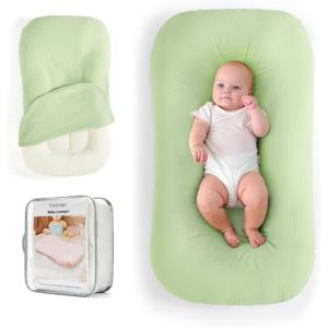 Baby Lounger, Suitable for Newborns 0-24 Months, Infant Lounger for Home and Travel, Soft Cotton and Breathable, Nest Lounger, Newborn Babies Essentials Gifts, Lovely Green