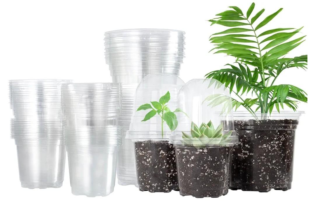 Bonviee 36 Packs 3.5/4/5 Inch Clear Nursery Pots with Humidity Domes, Variety Sizes Seed Starting Pots with Drainage Holes, Transparent Garden Containers for Succulents, Flowers and Cactus-Clear