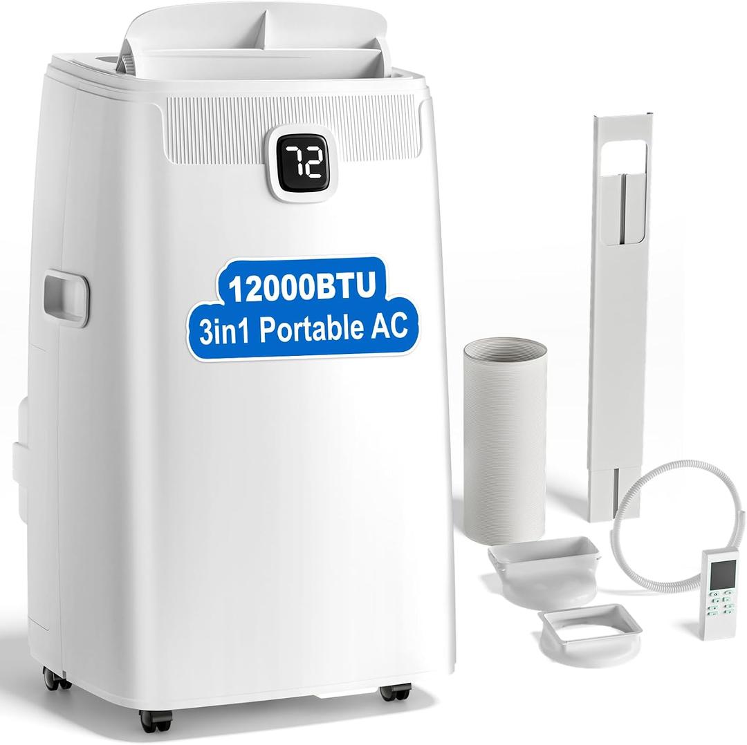 Portable Air Conditioners, 12,000 BTU Portable AC Unit for Room up to 550 Sq. Ft, 3 in 1 Small AC Unit with 24H Timer Smart Sleep Mode, Smart Stand up Air Conditioner for Bedroom（12,000 BTU）