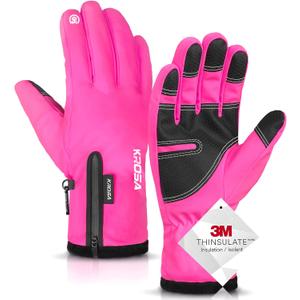 -10 Winter Gloves Men Women & Kids, 5-Layer Waterproof Gloves for Cold Weather, Snow Ski Gloves with 10 Touchscreen Fingers (Medium, Rose Pink)