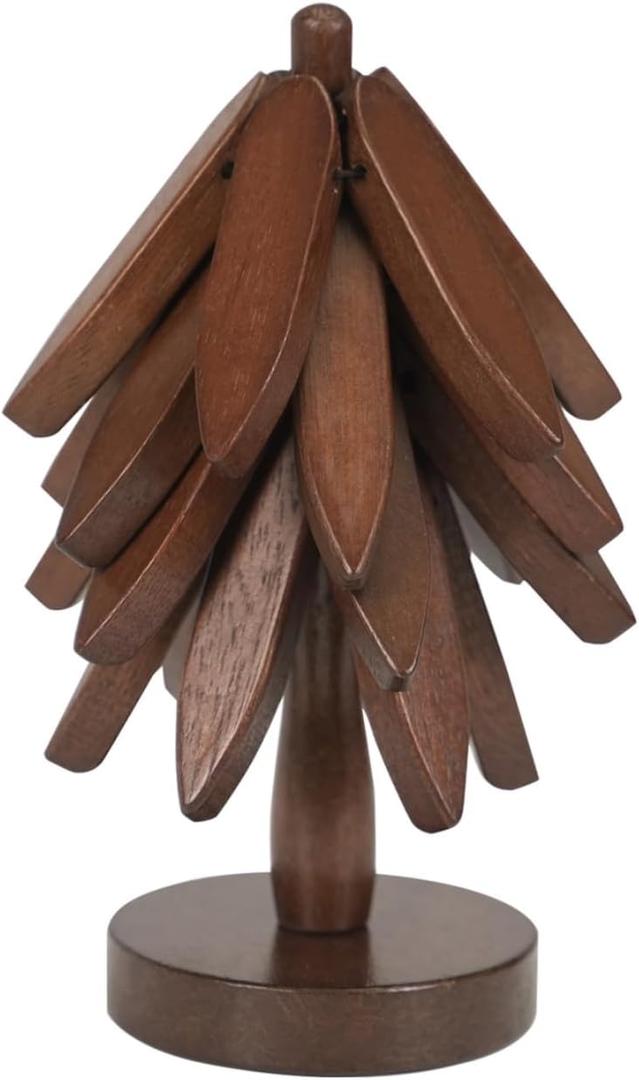 Wooden Trivets for Hot DishesTrivets for Hot Pots and PansHot Pads for TableTree Coasters Set of 4(4 Trivits+1 Stand)