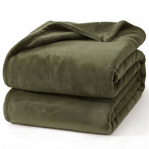 Hansleep Fleece Moss Green King Blanket, Super Soft Flannel Fuzzy Plush Cozy Blanket for All Seasons, Moss Green, King 90x108 Inches