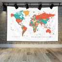 Capsceoll Large Map Tapestry, Camping World Map Colorful World Map Indoor Wall Art Wall Decorations for Living Room Wall Decor Bedroom Luck Wall Decor College Decor 80" L X 60" W,White Orange