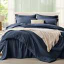 Anluoer Navy Blue California King Comforter Set 7 Pieces, Bed in a Bag with Sheets, All Season Bedding Sets with 1 Comforter, 2 Pillow Shams, 2 Pillowcases, 1 Flat Sheet, 1 Fitted Sheet
