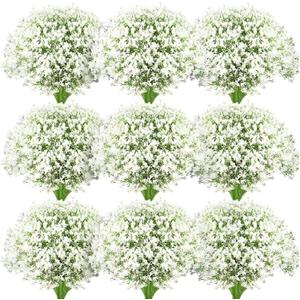 Ysleen 200 Pieces Artificial Flowers Plastic Baby Breath Flowers Faux Gypsophila DIY Floral Bouquets Arrangement Baby Breath Wedding Party Decoration for Party Home Office Garden Decor (White)