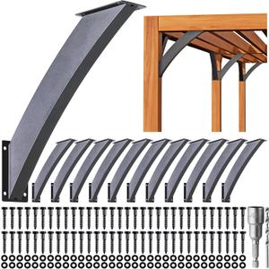 2 Pack Heavy Duty 2''x4'' (Actual: 1.5''x3.2'') Integrated Arc 45 Angle Support Bracket, for Gazebos, Decks, Porches, etc., Wood Post and Beam Angle Support Brackets (Black-Sanded)