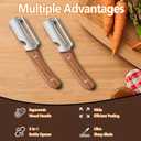 2 x Multifunctional Vegetable Peeler,Stainless Steel Blade Vegetable & Fruit Peeler, Ergonomic Wooden Handle Kitchen Tool for Potato Apple Carrot, Rustproof & Easy to Clean (2PCS)