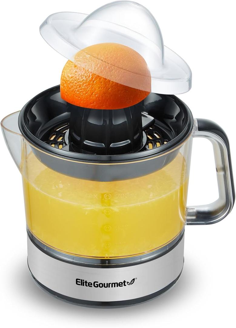 Elite Gourmet ETS623 BPA-Free Electric Citrus Juicer, Compact, Large Volume, Pulp Control, Oranges, Lemons, Limes, Grapefruits with Easy Pour Spout, 24oz, Black/Stainless Steel (24 ounce)