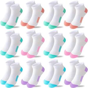Bemeol Girls Socks 12 Pairs Ankle Athletic Socks Cotton Sports Sock For Little Big Kids (7-10 Years)