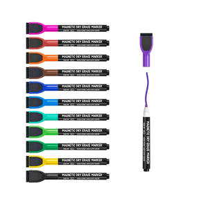 maxtek Magnetic Whiteboard Markers - 12 Count Colorful Fine Tip Dry Erase Markers with Eraser for Kids, Low Odor Thin Markers for Calendar Boards